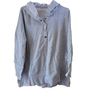 Gray Oversized Hooded Long Sleeve Henley